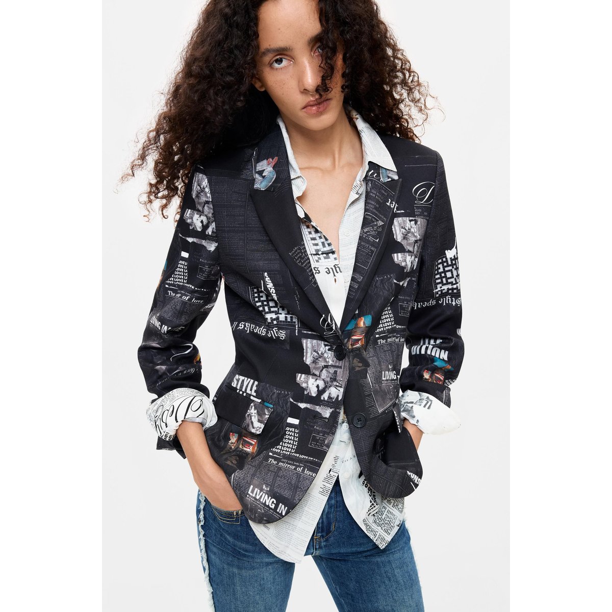 Veste de costume patchwork imprimée noir, DESIGUAL