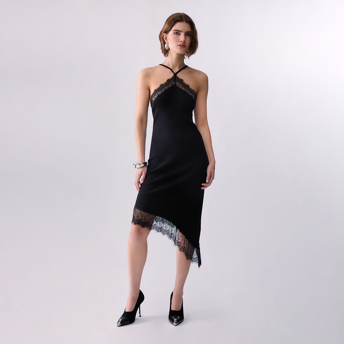 Robe Midi en Maille avec Dentelle noir, LIU JO