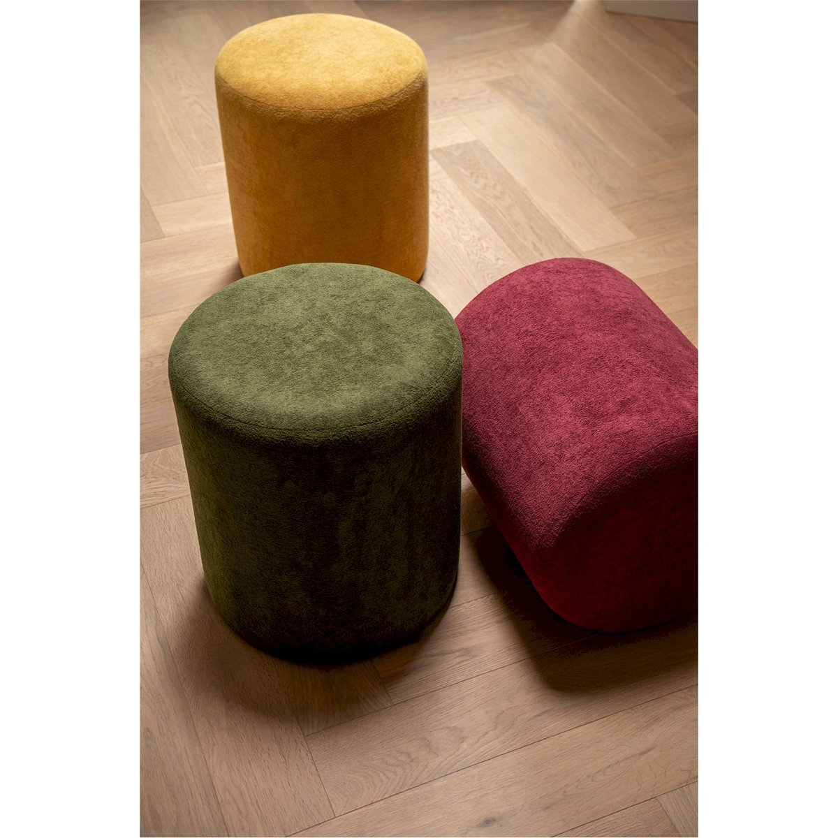 Pouf rond en tissu vert, RECOLLECTION