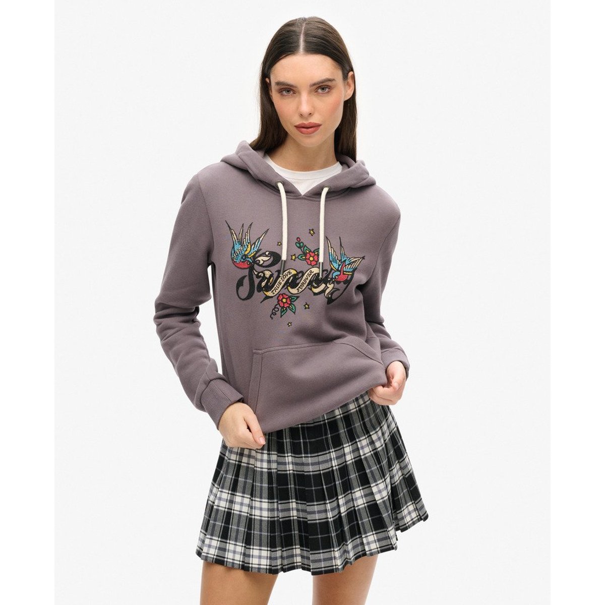 Sweat à capuche à motif Tattoo Script gris rock, SUPERDRY