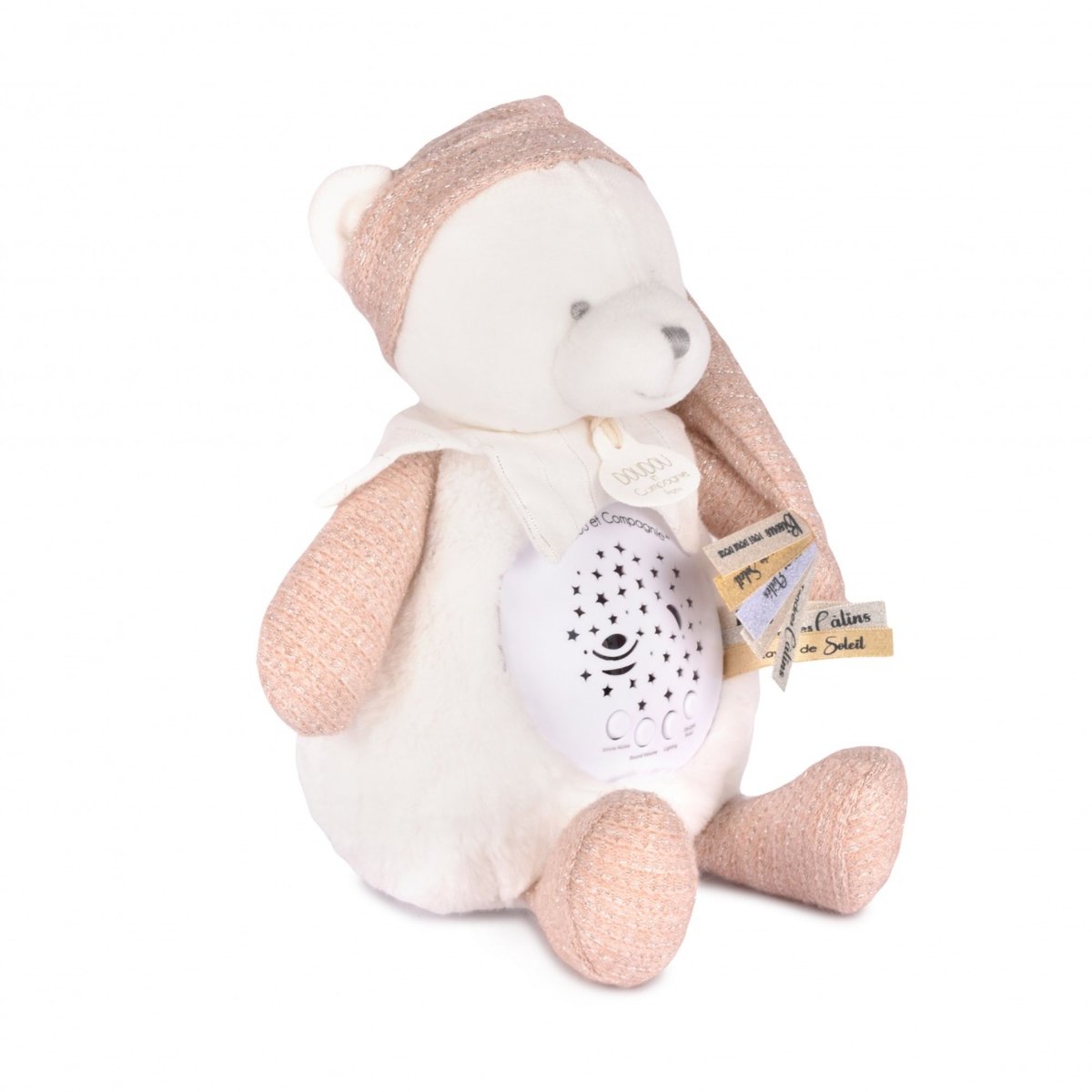Veilleuse peluche musicale ours rose, DOUDOU ET COMPAGNIE