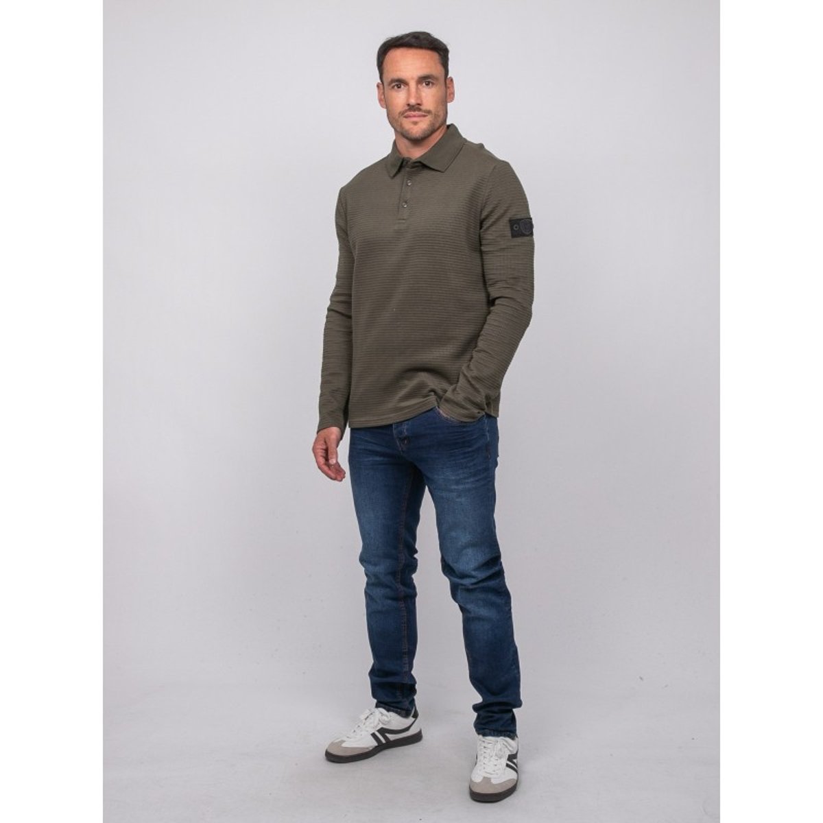 Polo Manches Longues Maille Gaufrée Coton Parlito kaki, RITCHIE