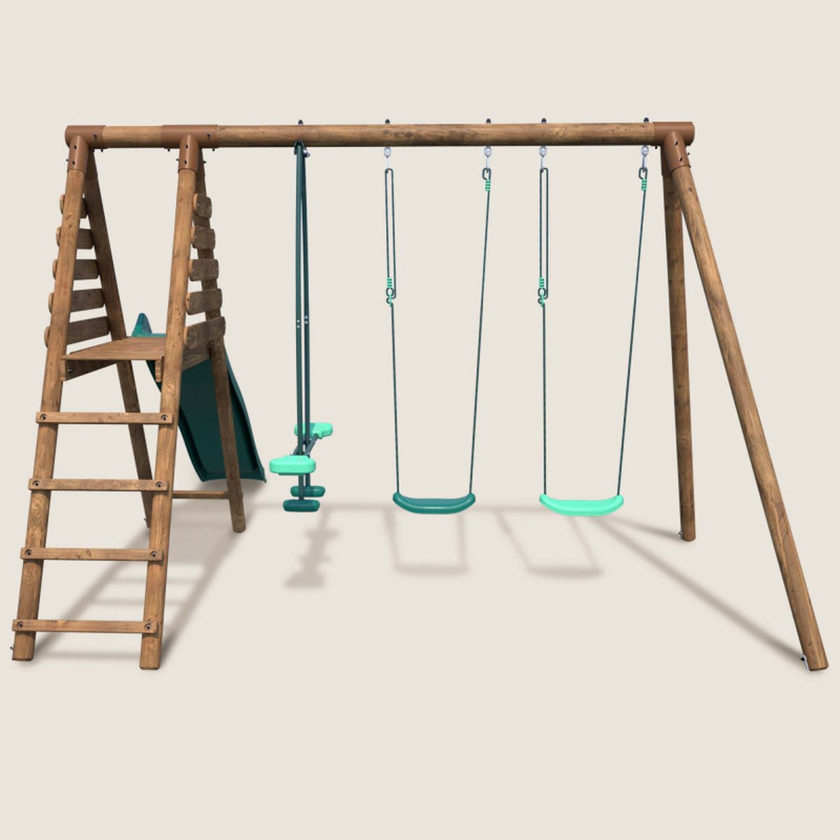 Portique en bois rond 3 agrès et  toboggan VIOLETTE marron, SOULET