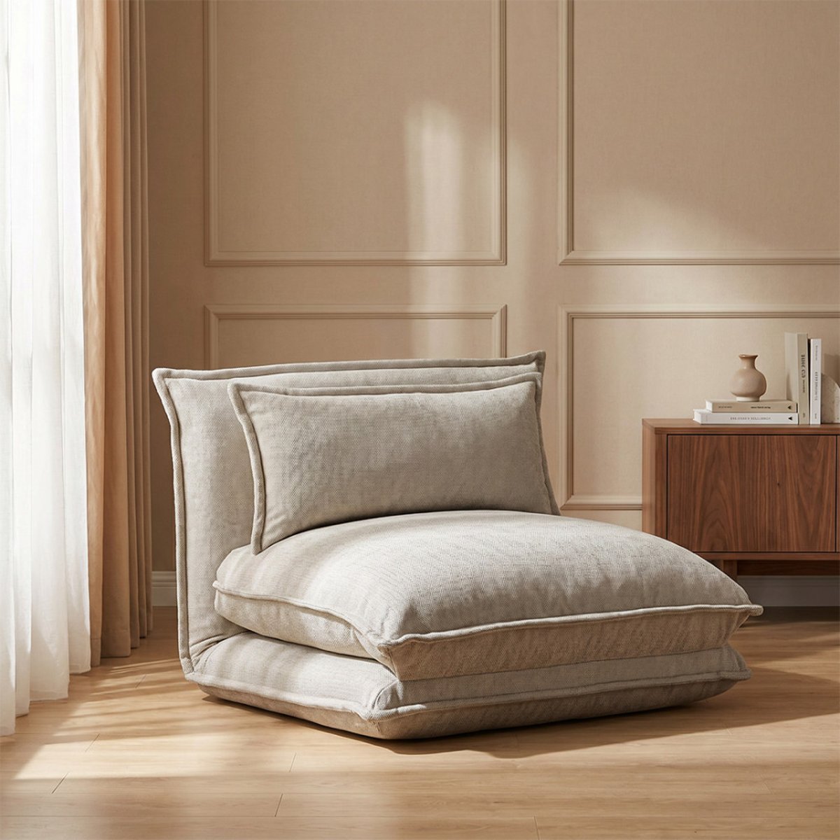 Chauffeuse convertible 1 place en tissu- NALA beige, DRAWER
