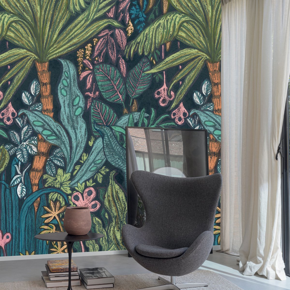 Papier peint tropical psyché vert, HEXOA
