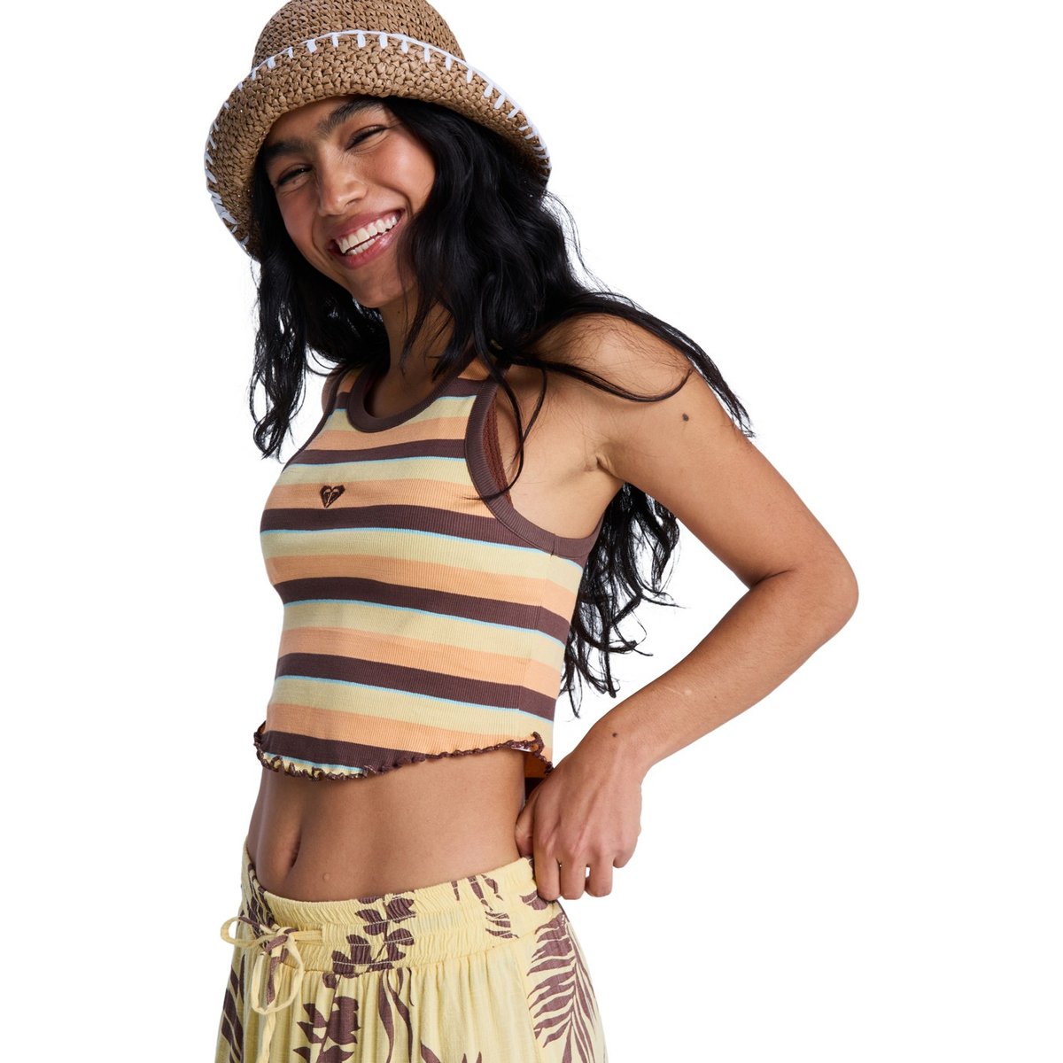 Débardeur, col rond, . marron french roast hey day stripe, ROXY