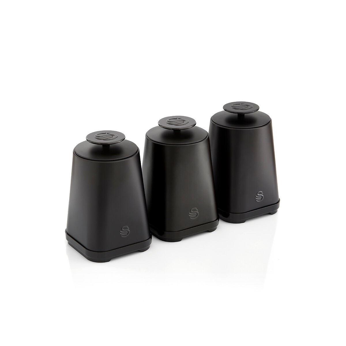 Set of 3 Stealth Tea Coffee Sugar Canisters black, SWAN