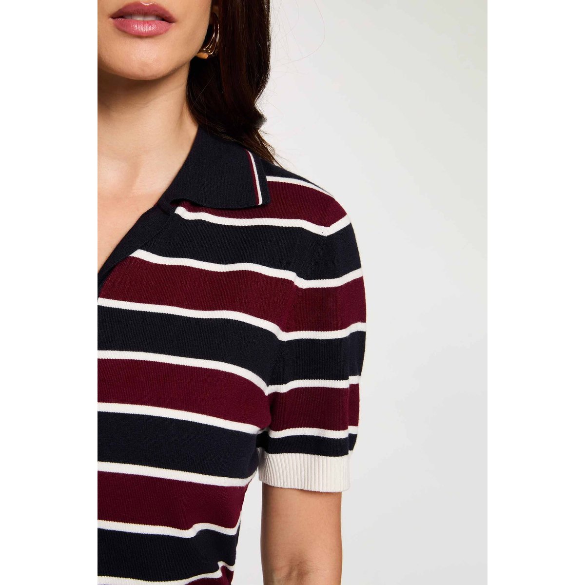 Pull col polo rayé bordeaux, MORGAN