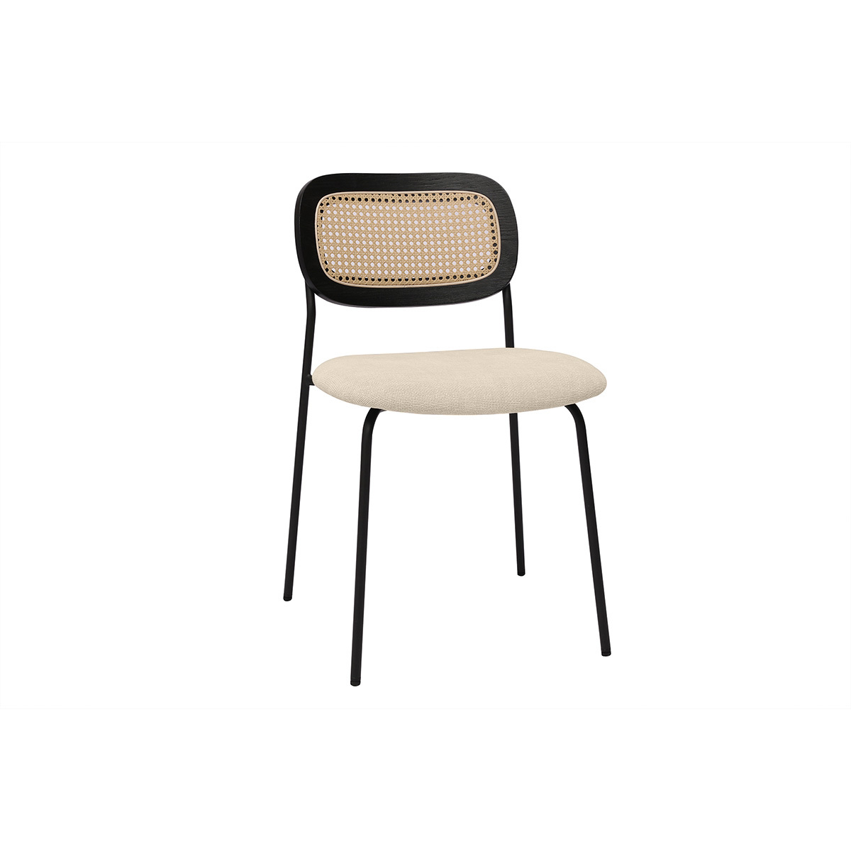 Chaises design en tissu effet velours texturé beige, métal noir et cannage rotin (lot de 2) MIRANDA beige, MILIBOO