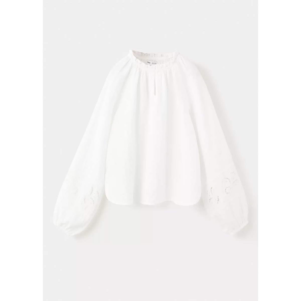 Blouse en coton à broderies ajourées blanc, MANGO KIDS