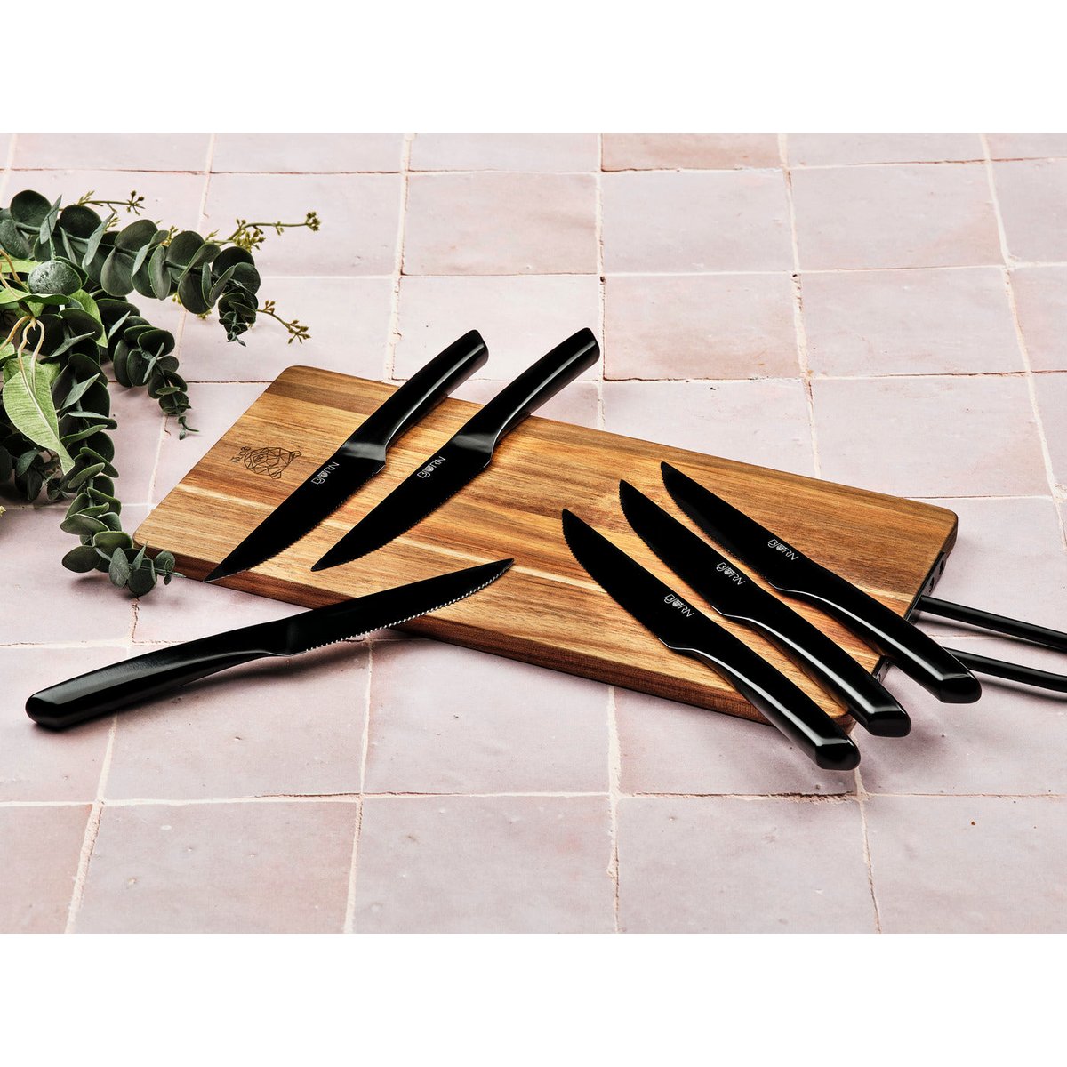 Lot de 6 couteaux à steak en inox, NUDE noir mat, BJORN