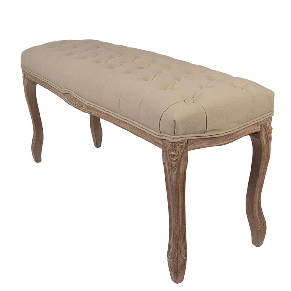 Banquette capitonnée classique bois et tissu beige 112x36x50cm beige, WADIGA