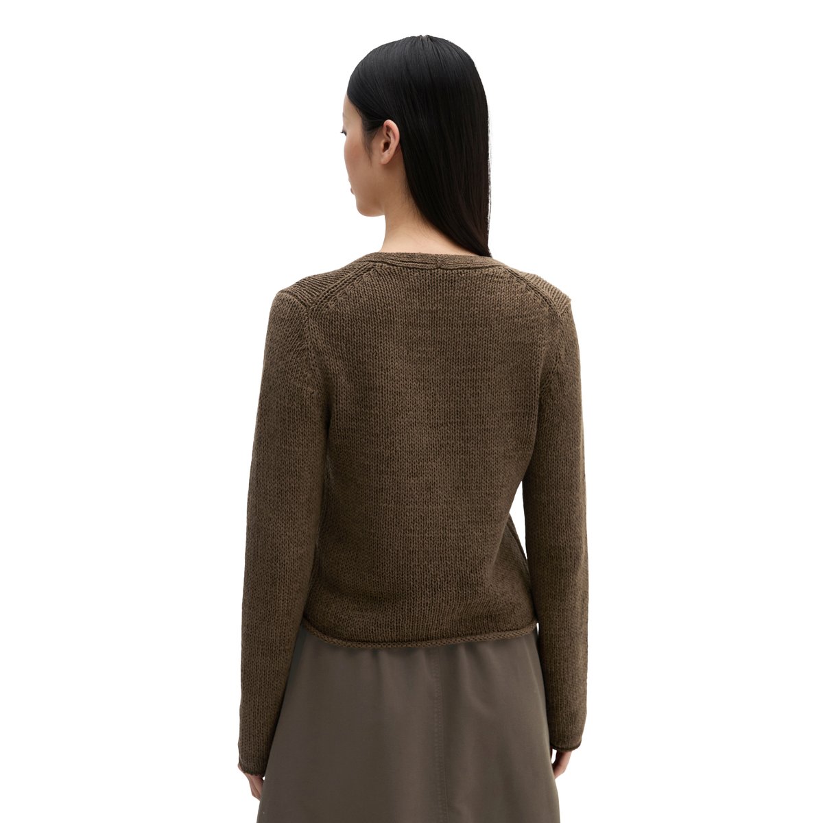 Cardigan slim en fil à bandelettes marron fonce, MARC O'POLO