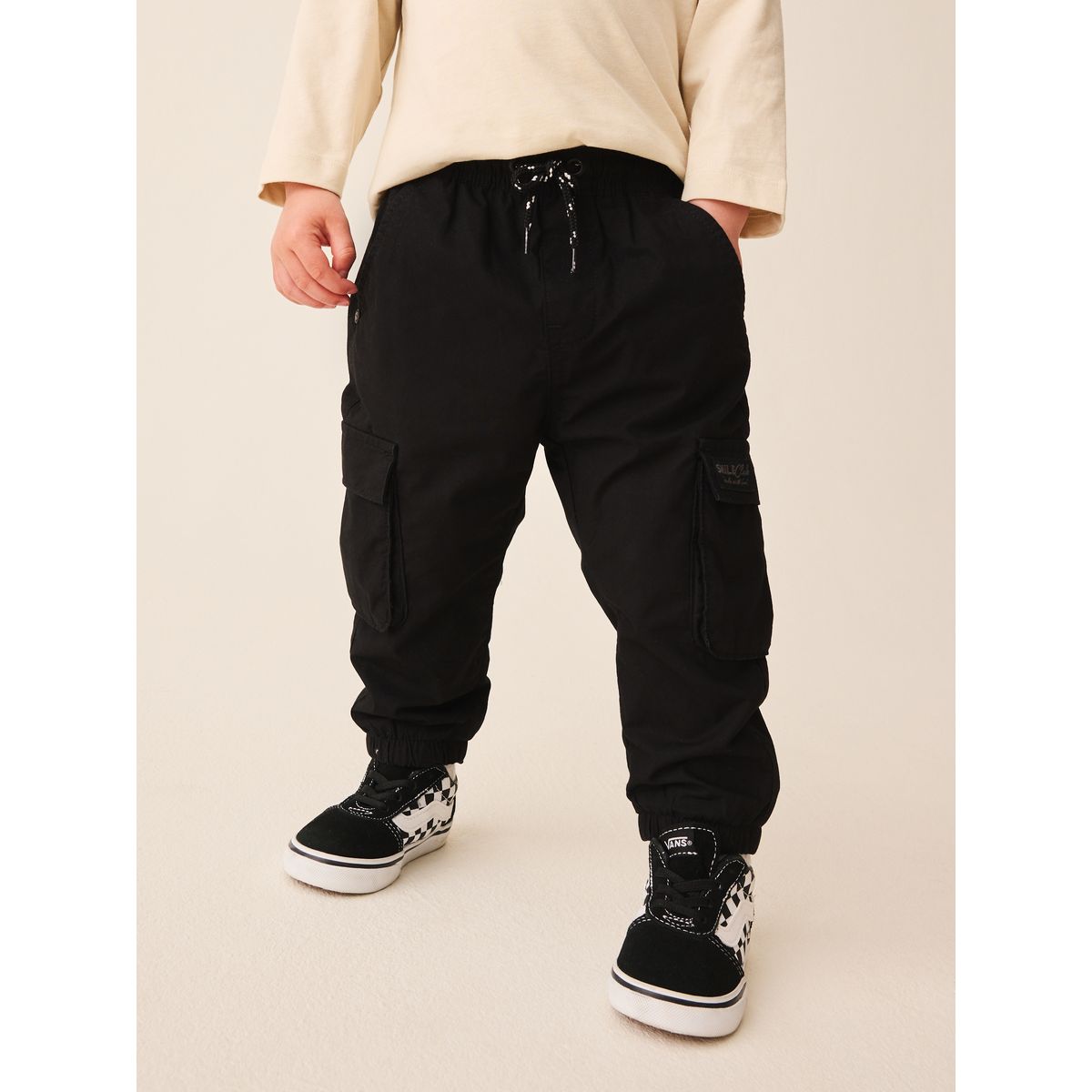 Pantalon cargo doublé noir, NEXT