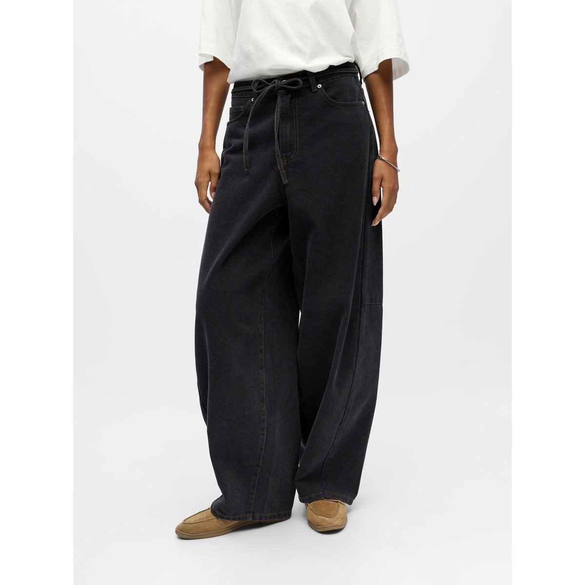 Jeans Barrel black denim, OBJECT