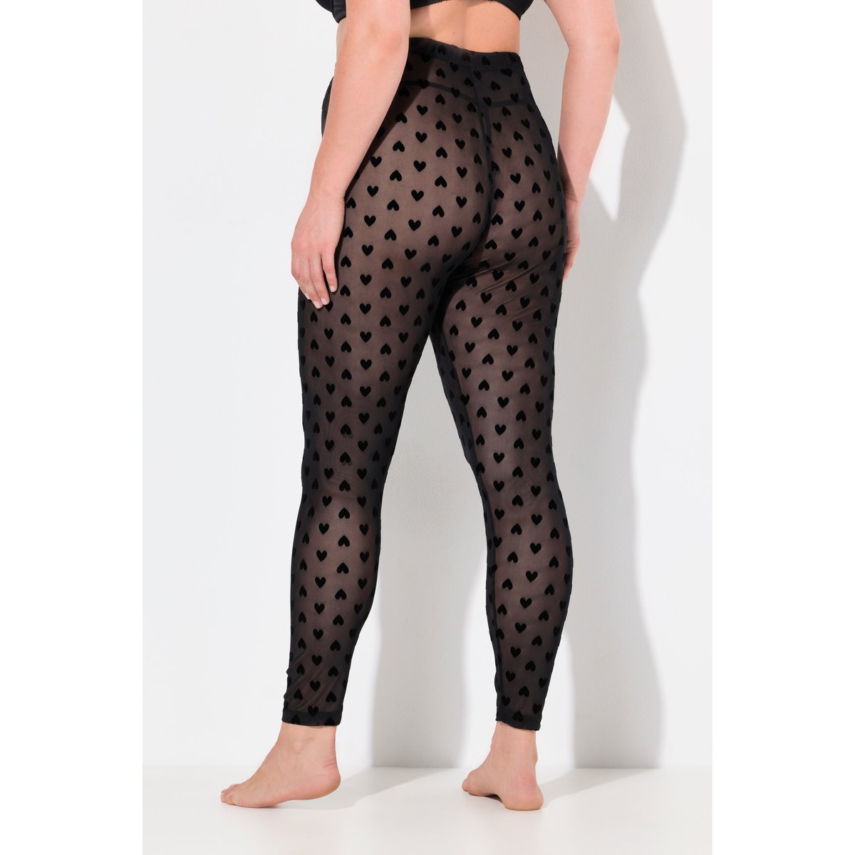 Legging en mesh, cœur floqué sur la cuisse noir, ULLA POPKEN