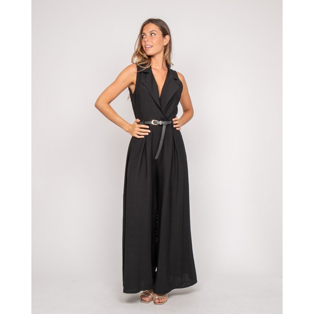 Combinaison Pantalon Fluide Ezine noir, DONA LISA