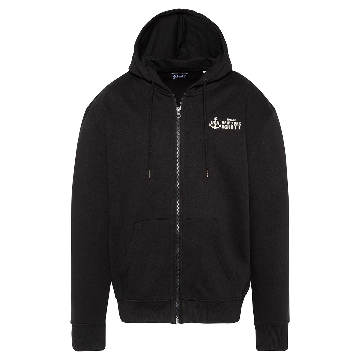 Sweatshirt zippé à capuche noir, SCHOTT