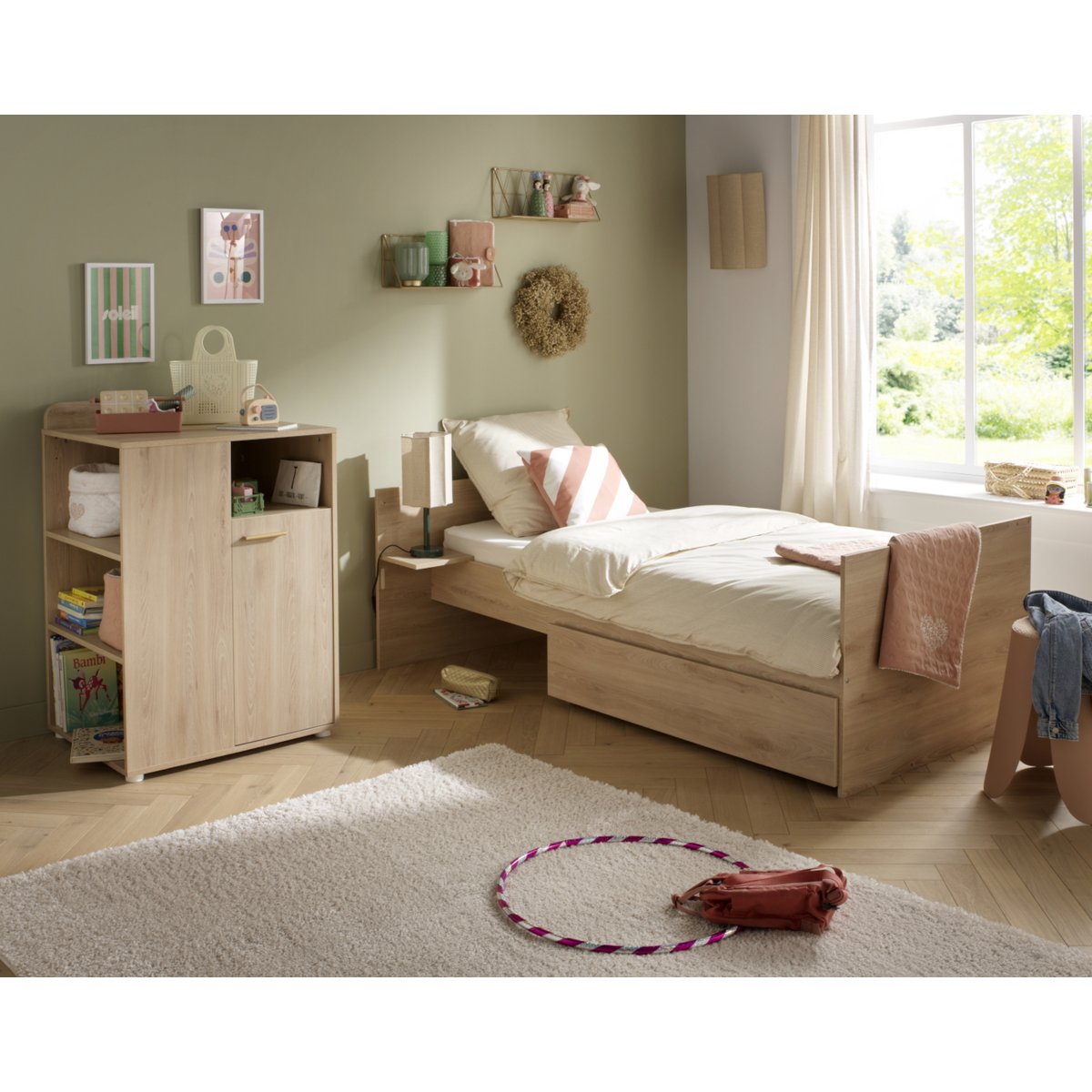 Lit combiné 60x120 évolutif en 90x190 décor bois hêtre marron, SAUTHON