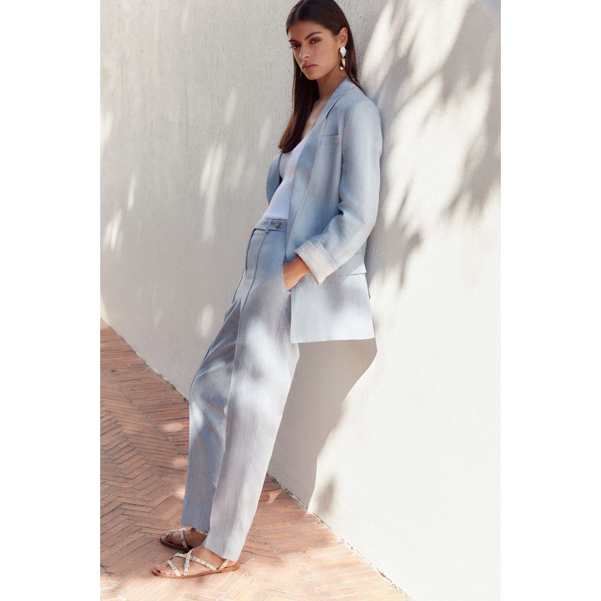 Pantalon fuselé texturé coupe classique bleu, NEXT