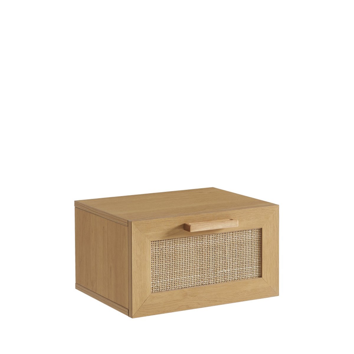 Lot de 2 tables de chevet murales avec rangement en bois et cannage- JUNE bois clair, DRAWER