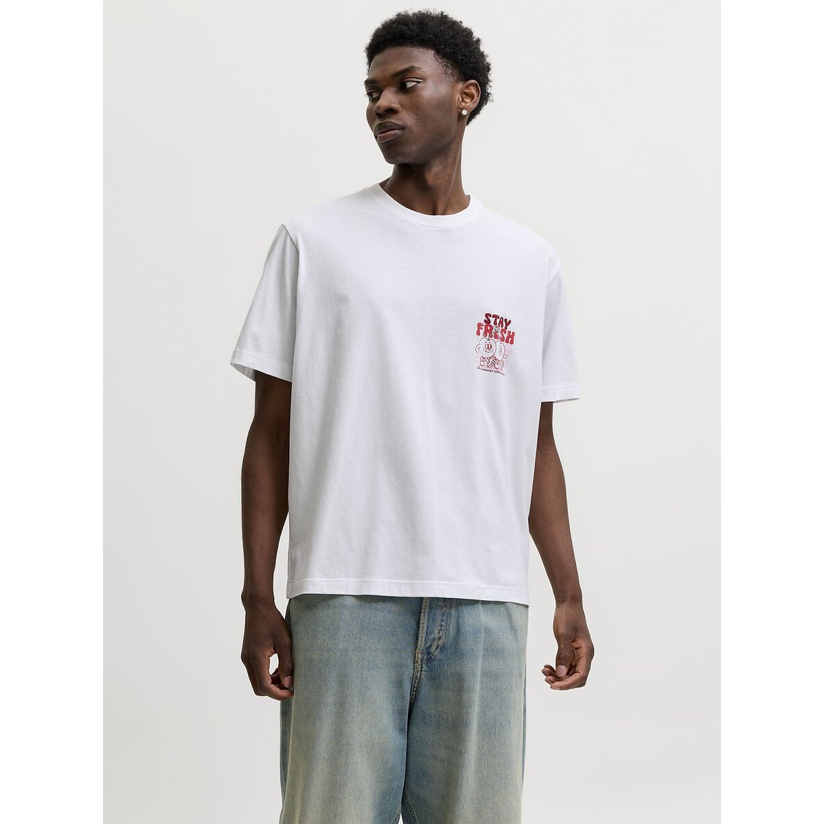 T-shirt gráfica com logótipo atrás branco/vermelho, JACK & JONES
