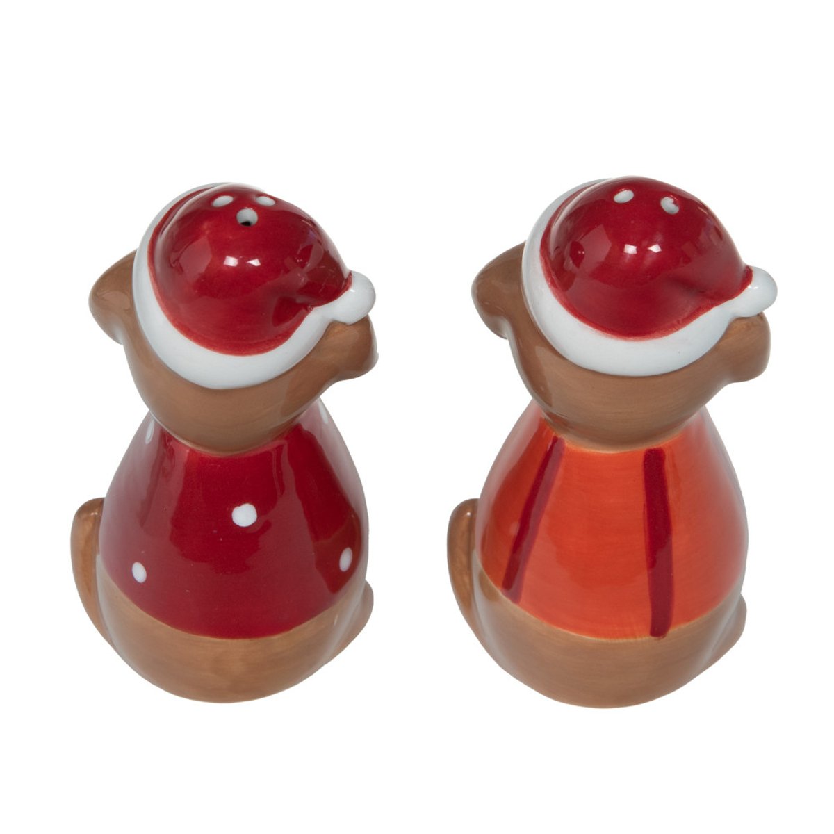 Coffret sel + poivre chien Noël H9 cm en céramique marron, AMADEUS