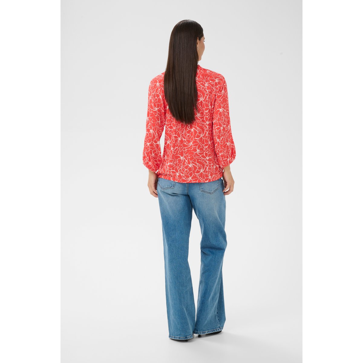 Blouse à manches longues rouge blanc poppy red chalk flower, KAFFE