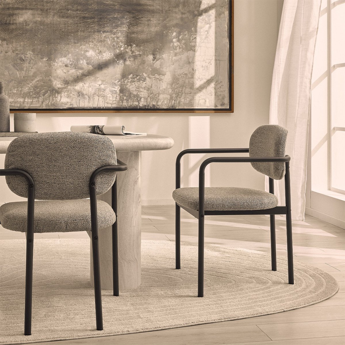 Lot de 2 fauteuils de table en tissu bouclette et métal- STUART gris, DRAWER