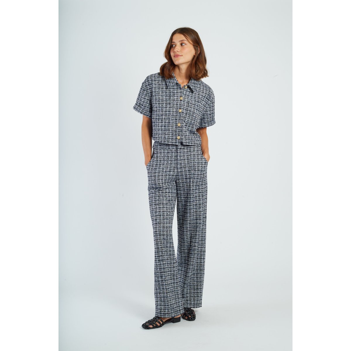 Pantalon droit en tweed BARCELONE marine, DERHY