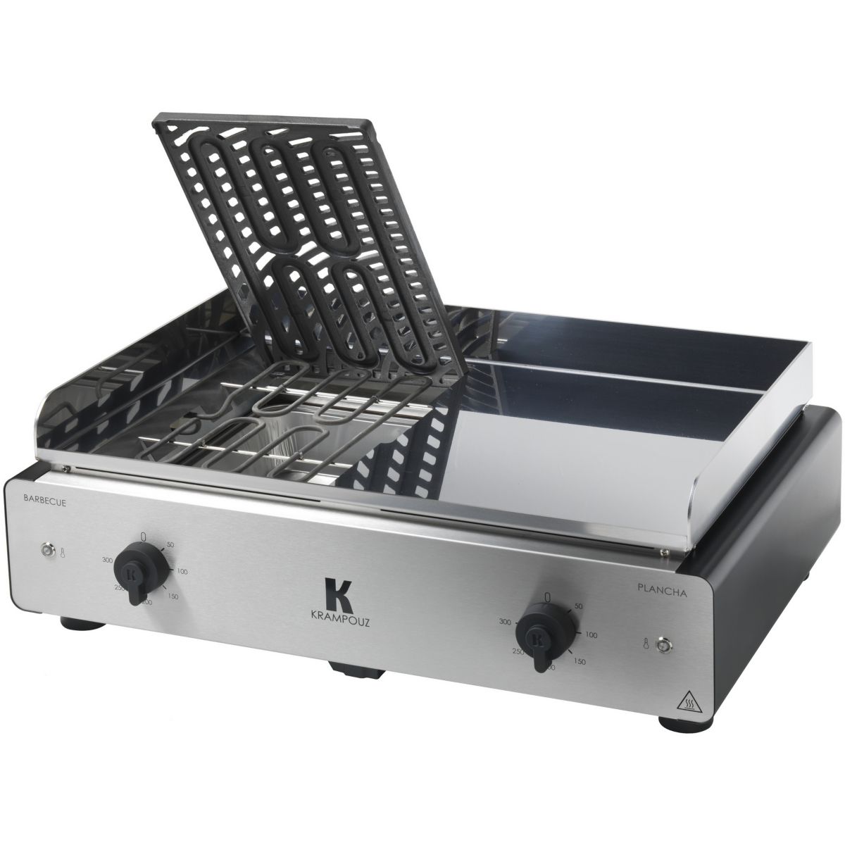 Plancha électrique GECIO2OA00 GECIO2OA00 inox zones barbecue/plancha 2 brûleurs à poser, 70x40 cm argent, KRAMPOUZ