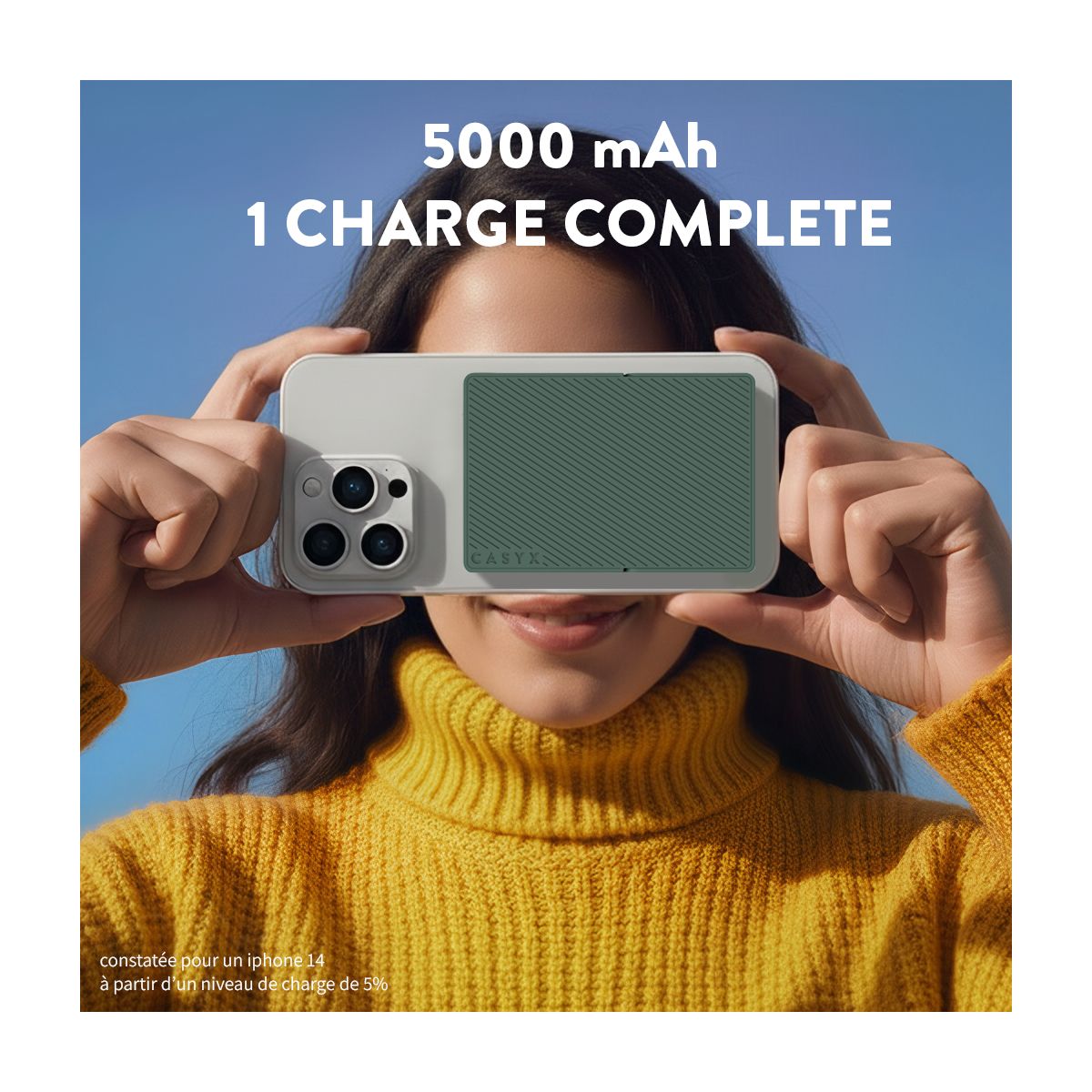 Batterie externe 5000 mAh Qi2 MagSafe avec bequille vert couleur unique, CASYX