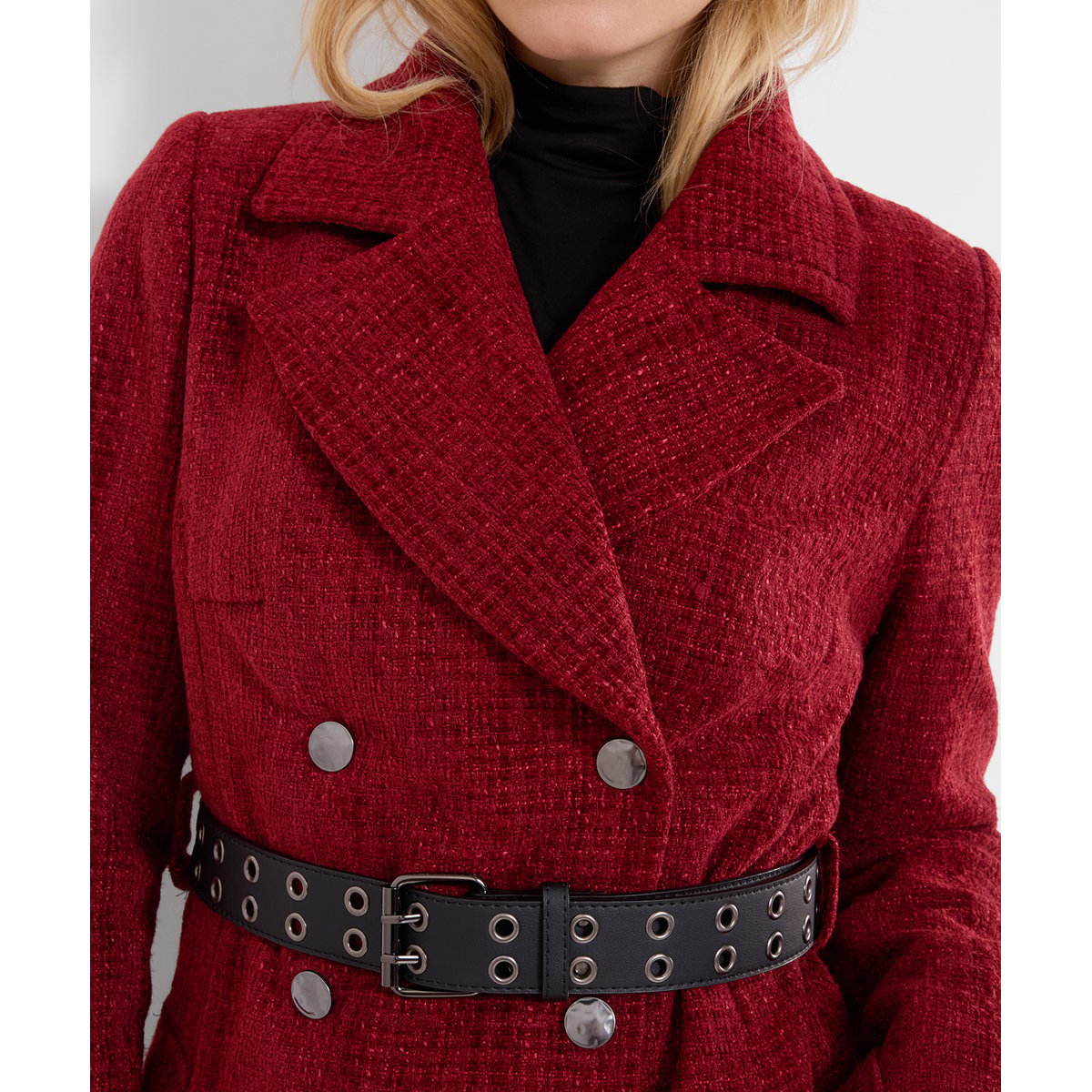 Manteau en Tweed Ceinturé Mabel rouge, JOE BROWNS