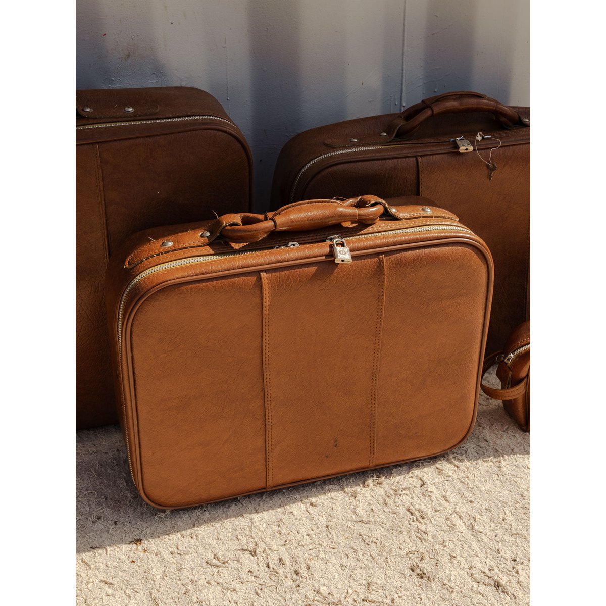 Ensemble de valises en cuir marron Lucienne N°322 - Bon état marron, DEBONGOUT