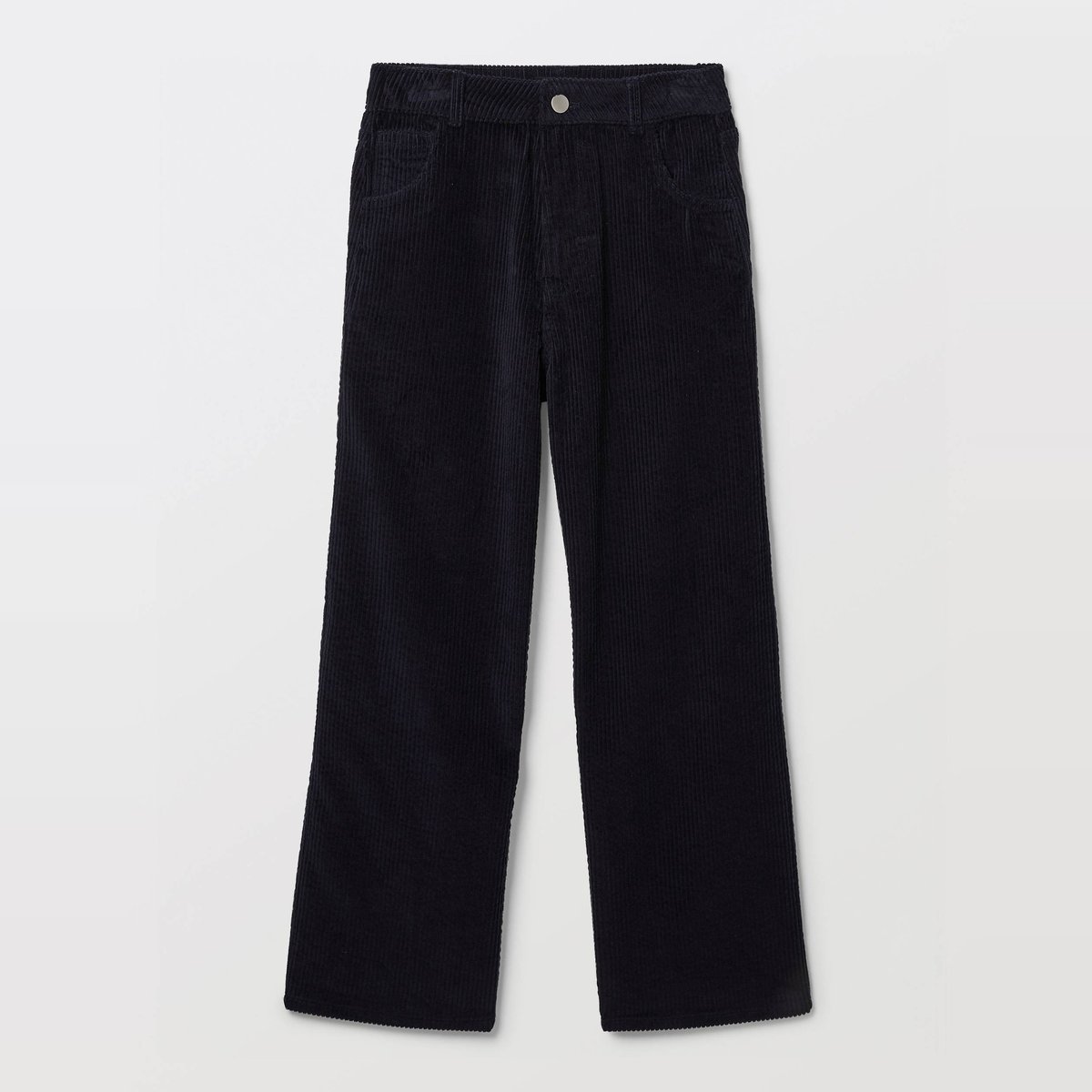 Pantalon large en velours côtelé en coton marine, MONOPRIX