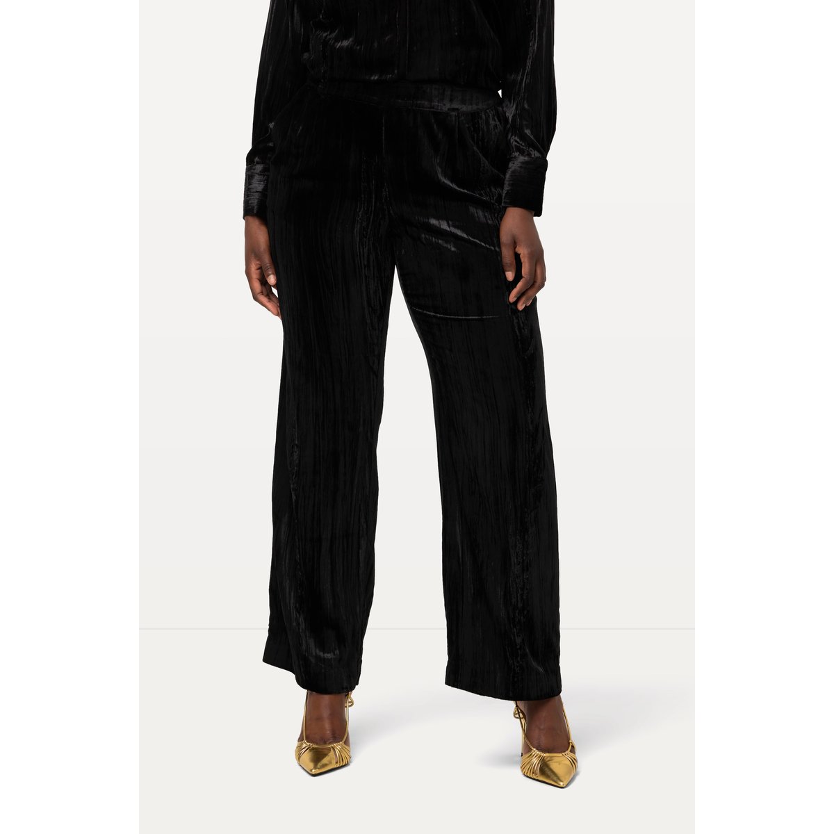 Pantalon en velours froissé noir, ULLA POPKEN