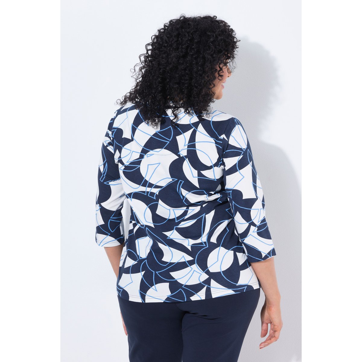 T-shirt décolleté rond et manches 3/4 marine, ULLA POPKEN