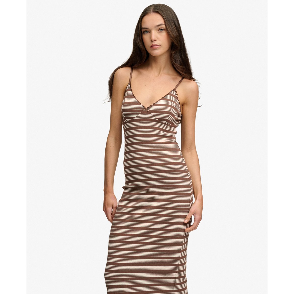 Robe Longue Côtelée à Rayures rayure brun châtaigne, SUPERDRY