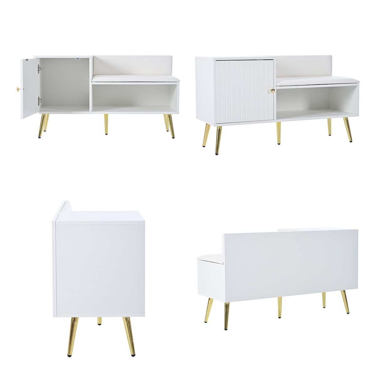 Meuble à chaussures banc d'entrée avec rangement avec assise, NESTERC blanc, MEUBLES COSY