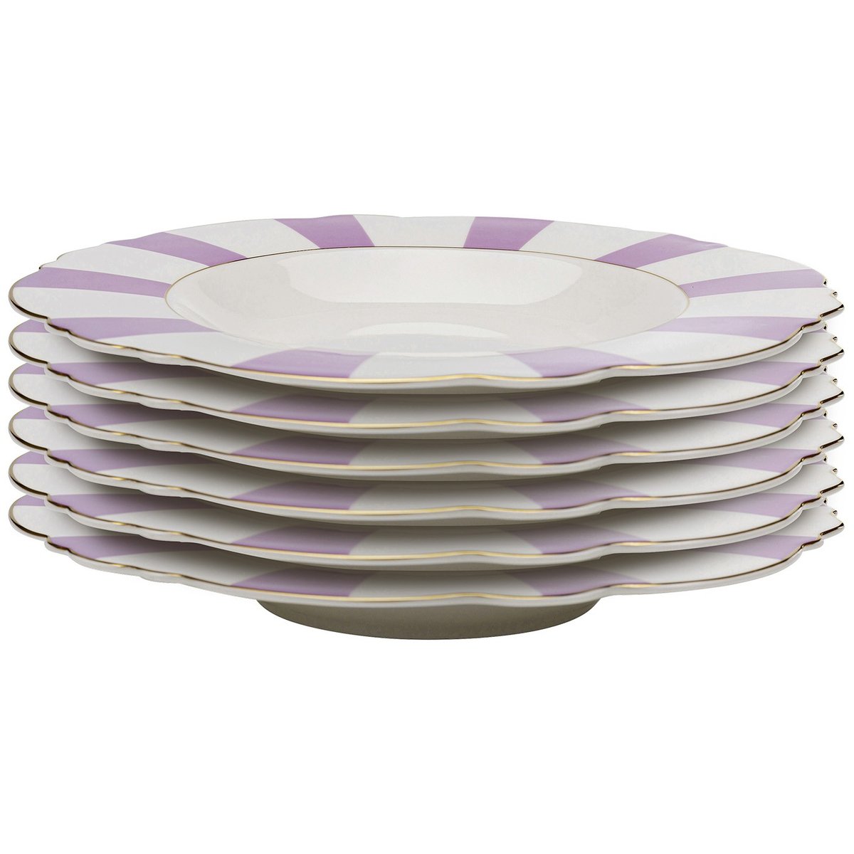 Lot de 6 assiettes creuses à bord rayé, HARLEQUIN violet, KARE DESIGN