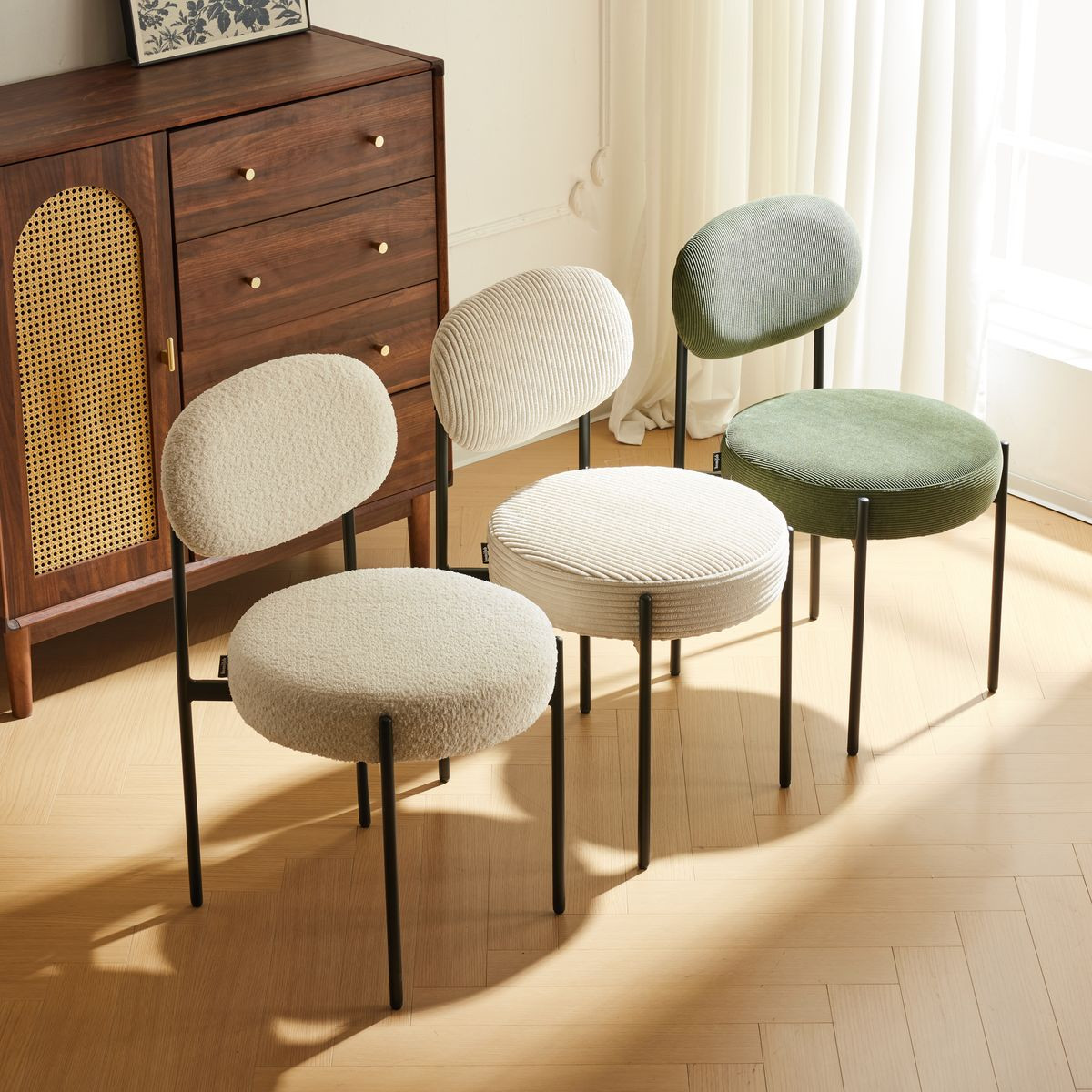 Lot de 2 chaises en tissu bouclé - EVORA ecru, HOMIFAB