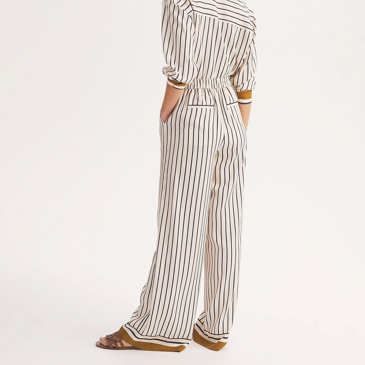 Pantalon satiné, rayé, large et fluide rayé marine, ANNE WEYBURN