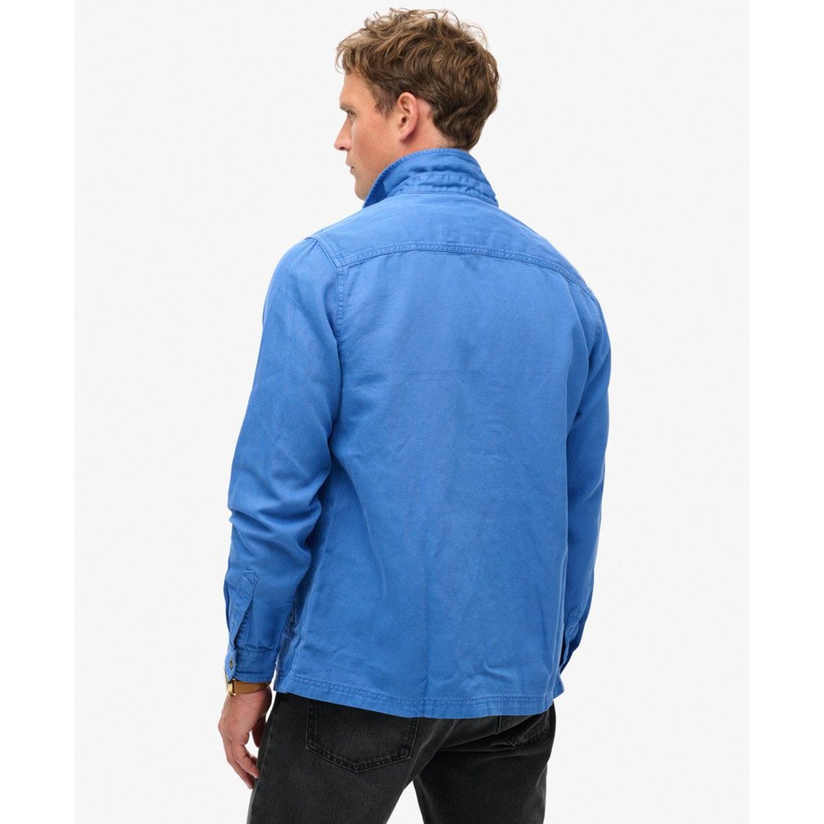 The Merchant Store - Surchemise en lin mélangé bleu pur, SUPERDRY