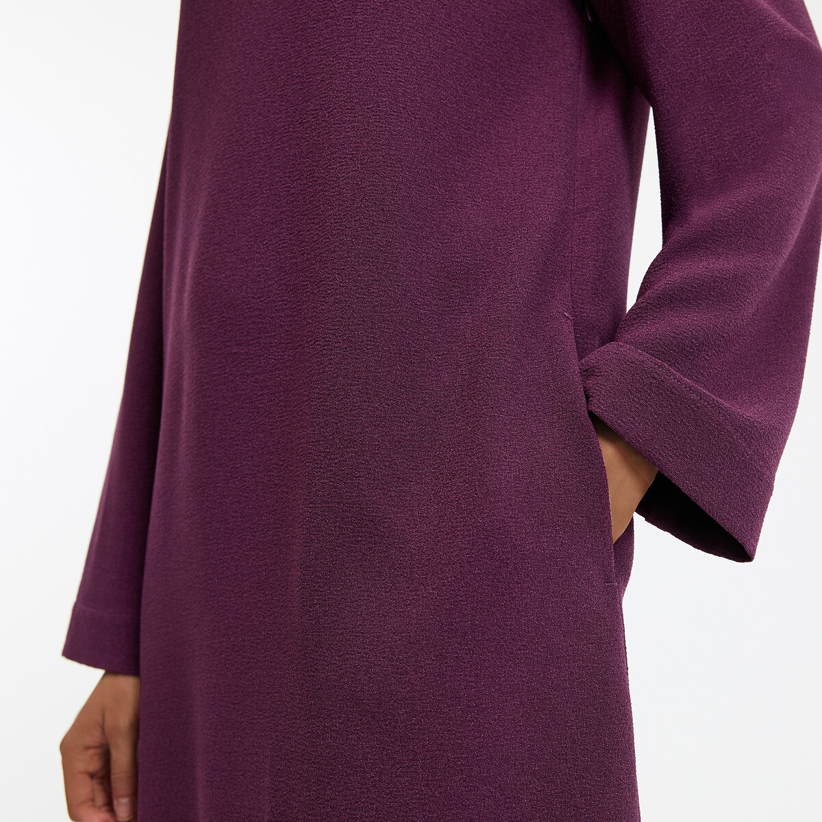 Vestido corto y recto de manga larga violeta ciruela, LA REDOUTE COLLECTIONS