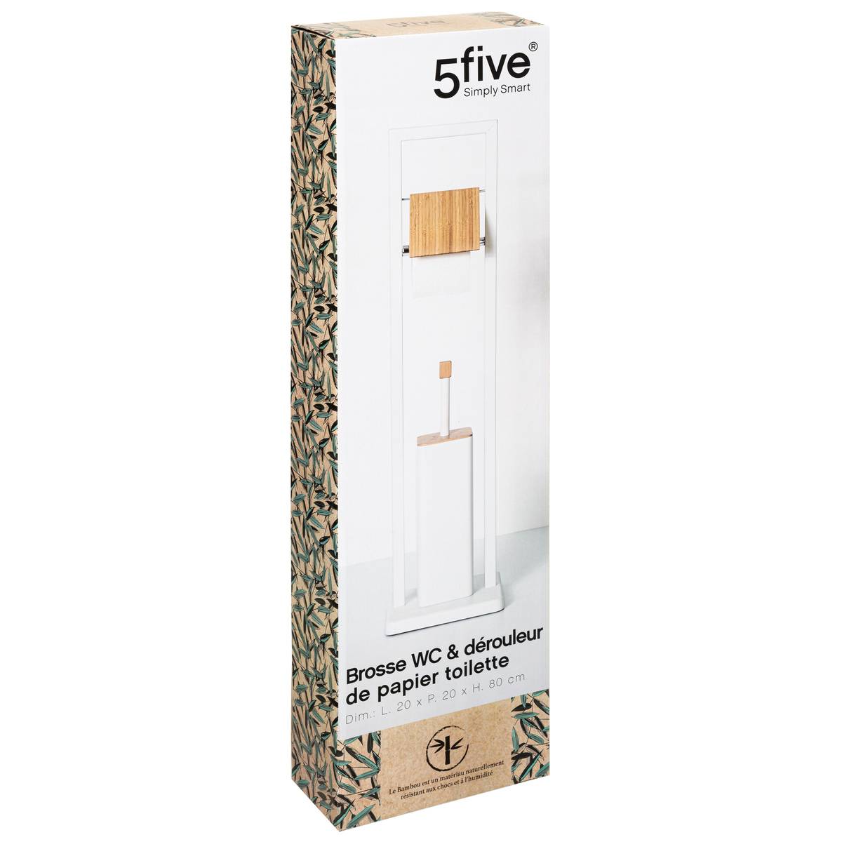 Lot dérouleur et brosse WC en bambou NATURÉO blanc, 5FIVE SIMPLY SMART