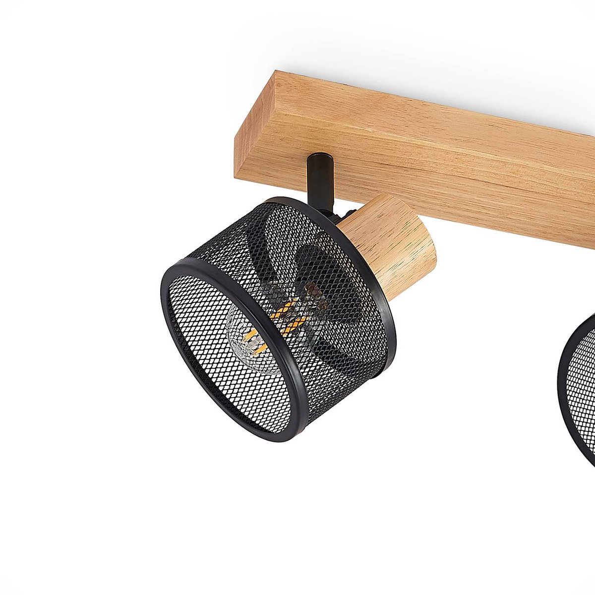 Spot en bois moderne, Evinora noir, bois clair, LINDBY