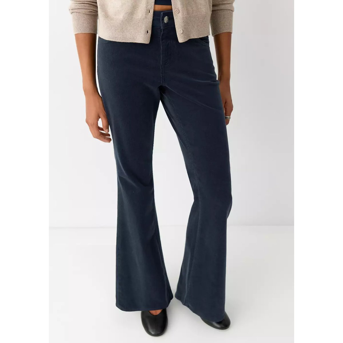 Pantalon flare en velours côtelé bleu marine, MANGO TEEN