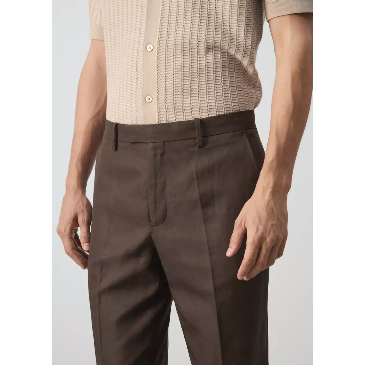Pantalon de tailleur en mélange de lyocell et lin marron, MANGO MAN
