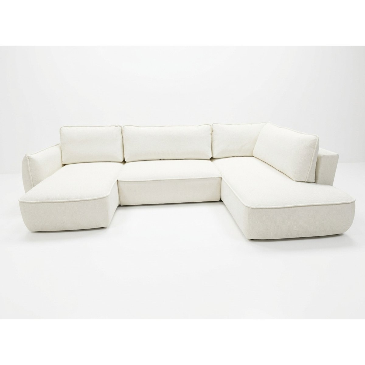 Canapé d'angle convertible 5 places en tissu chenille, ESMEE blanc, BOBOCHIC