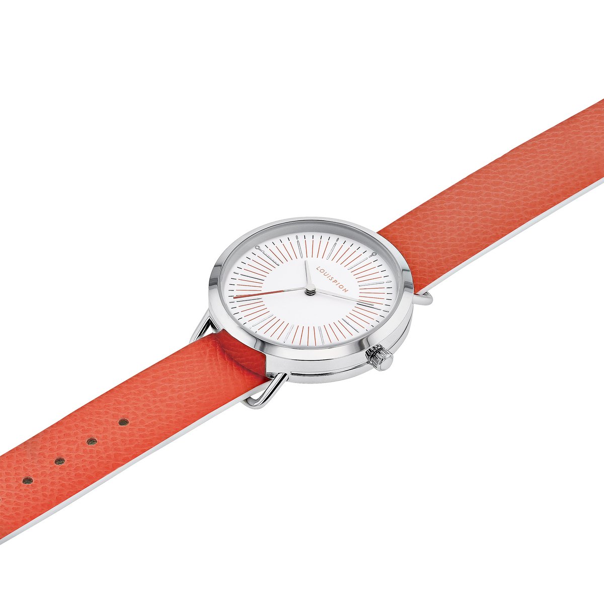 Montre Analogique BRUNE argenté blanc orange, LOUIS PION